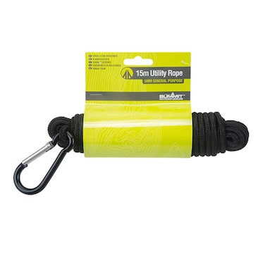 Summit Utility Rope Black With Carabiner 15Mx5Mm