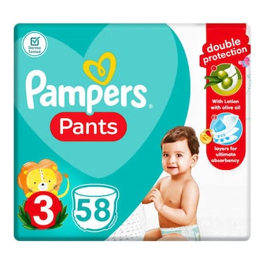 Pampers Baby Pants Diaper Medium Size 3, 58 Pants  6-11 Kg