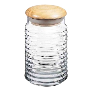 Pasabahce Babylon Glass Storage Jar with Wooden Lid 1.12l