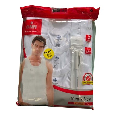 ONN Premium Men&rsquo;s Vest White Medium 3 Pieces