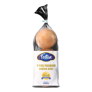 Festive Premium Plain Sliced Burger Buns 300g