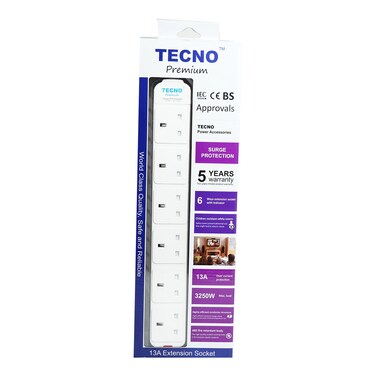 Tecno 6 Way Surge Protector Eco