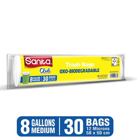 SANITA CLUB TRASH BAGS 8GALLONS 58X50CM X30BAGS