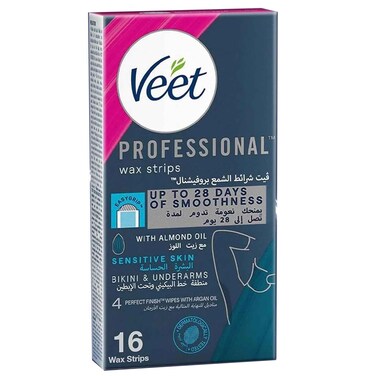 Veet Professional Hair Removal Wax Strips for Sensitive Skin Bikini &amp; Underarms,16 Strips