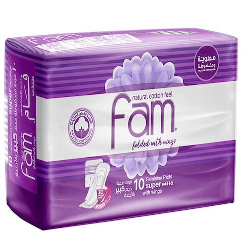 Fam Classic With Wing Natural Cotton Feel Maxi Thick Super Sanitary Pads 10 Pieces