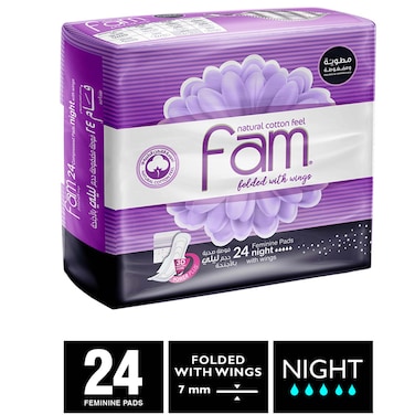 Fam Maxi Sanitary Folded With Wings Pads 24 Pieces