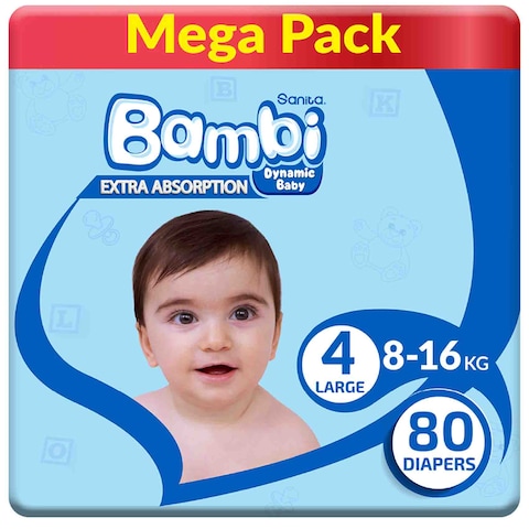 Sanita Bambi Size 4 Large 8-16Kg Mega Pack Diapers 80 Pieces