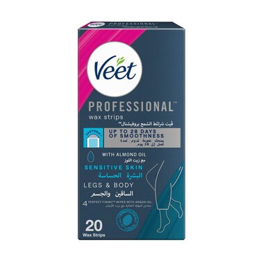 Veet Professional Hair Removal Wax Strips for Sensitive Skin Legs &amp; Body , 20 Strips