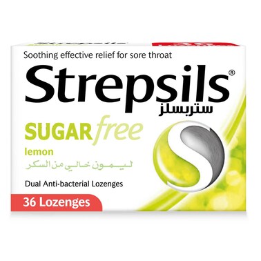 Strepsils Lemon Sugar Free, Soothing Effective Relief for Sore Throats, 36 Lozenges