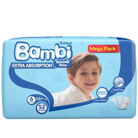 Sanita Bambi Diaper Size 6, XXL, 52 Count