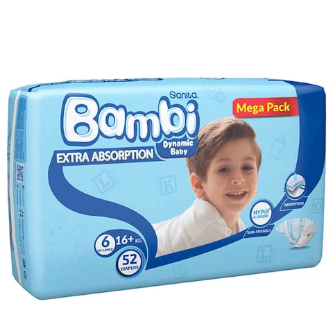 Sanita Bambi Diaper Size 6, XXL, 52 Count
