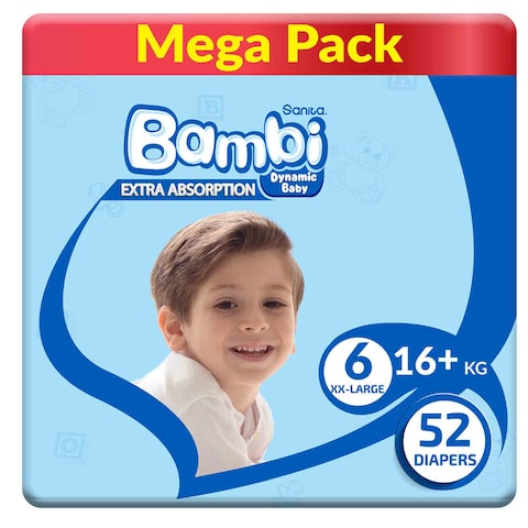 Sanita Bambi Diaper Size 6, XXL, 52 Count