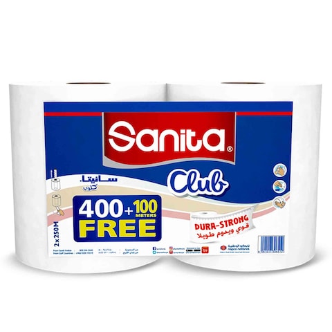 SANITA CLUB KITCHEN TOWELS 2ROLLS 400+100METERS FREE