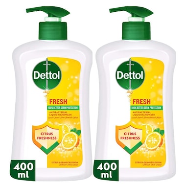 Dettol Fresh Anti-Bacterial Hand Wash, Citrus &amp; Orange Blossom Scent, 400ml x2