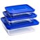 Pyrex 3-in-1 Rectangular Glass Baking Dish Set - 1.5L, 0.8L, and 2.6L with Lid,Blue