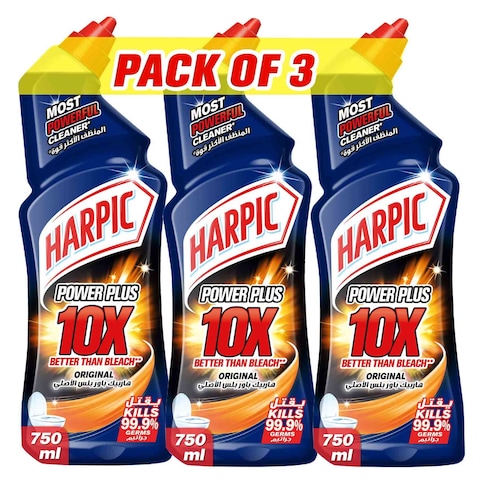 Harpic Power Plus 10X Original Toilet Cleaner 750ml x Pack of 2 + 1 Free