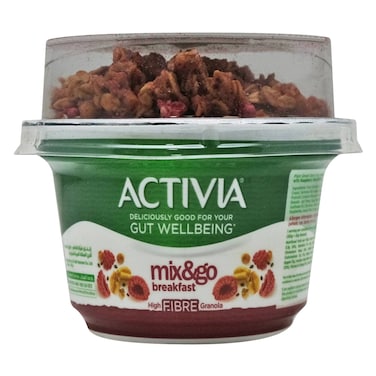 Activia Mix &amp; Go Breakfast Raspberry Chia High Fibre Granola With Greek Yogurt 170g