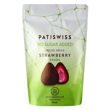 Patiswiss No Sugar Added Freeze Dried Strawberry Dragee Cocoa Milk Chocolate 80g