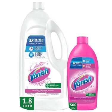 Vanish Liquid Fabric Stain Remover 1.8L for Whites + 500ml Free for Coloured &amp; White Clothes