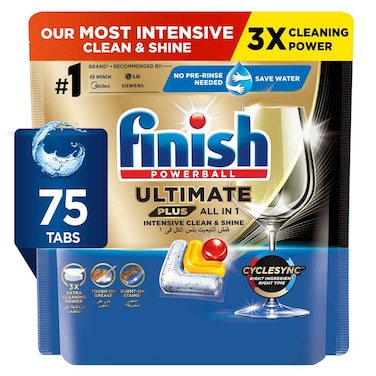 Finish Ultimate Plus Dishwasher Tablets, Lemon Scent, 3x More Cleaning Power, 75 Tabs