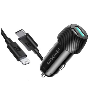 Ravpower 44W Car Charger With 1M PD Lightning Cable - Black