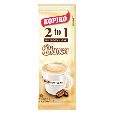 Kopiko 2-In-1 No Added Sugar Blanca Creamy Coffee Mix, 24G