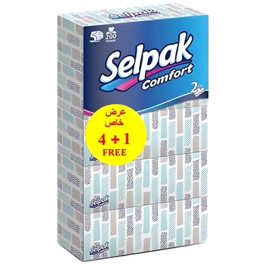 Selpak Comfort Boxed Facial Tissue 200 Sheets 2 Ply x 5