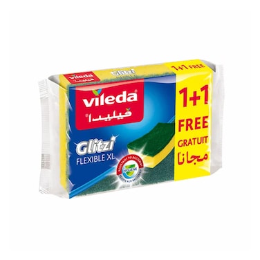 Vileda Glitzi Flexible Foam Dishwashing Scourer Extra Large 1 + 1 Piece Free