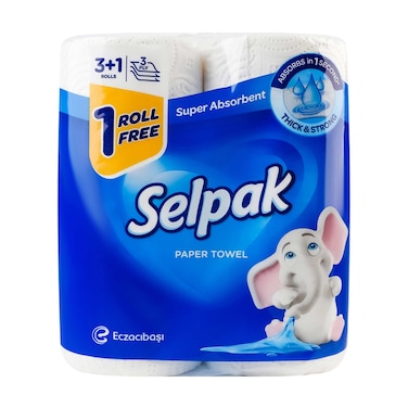 Selpak Kitchen Towel Paper Roll 3 Ply 3 Count + 1 Count Free