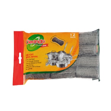 Cleando 013 Pre Cut Steel Wool Scourer 12 Pieces