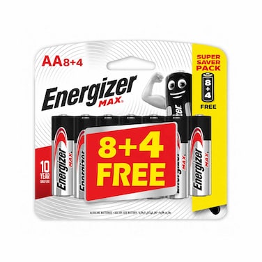 Energizer Battery Max Alkaline AA 8+4 Free
