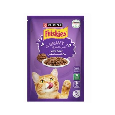Purina Friskies Cat Food Beef Chunks In Gravy Pouch 85GR