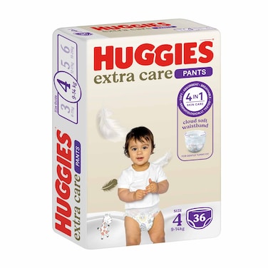 Huggies Extra Care Cloud Soft Comfort Diapers Size 4 9-14KG 36 Pieces