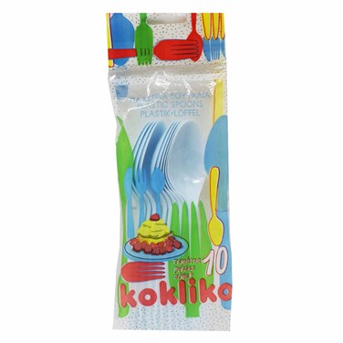 10 Plastic Spoons Kokliko Blue