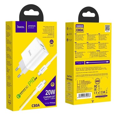 Hoco 20W Charger Set Usb A/Type-C