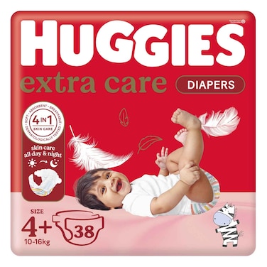 Huggies Extra Care S4+ 10-16KG 38 Diapers 25% Off