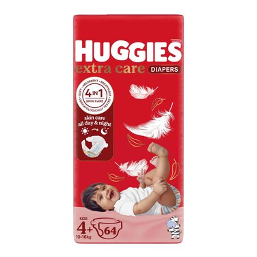Huggies Extra Care Jumboo S4+ 10-16KG 64 Diapers 25% Off