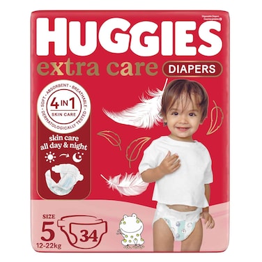Huggies Extra Care S5 12-22KG 34 Diapers 25% Off