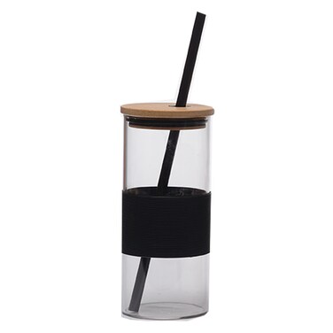 Glass Cup With Bamboo Lid 400ML Assorted