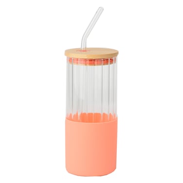 Glass Cup+Glass Straw 400ML Assorted