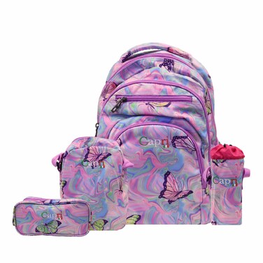 Butterfly Backpack Set 17Inch + Water Bag + Pencil Case + Lunch Bag