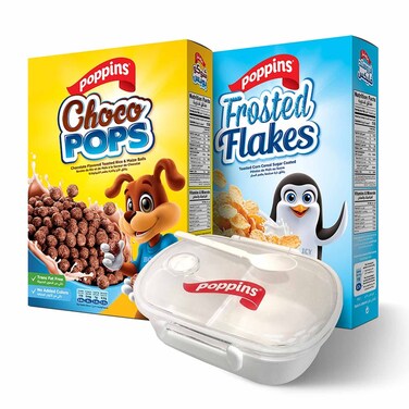 Poppins Choco Pops 350GR + Flakes 350GR + Lunch Box