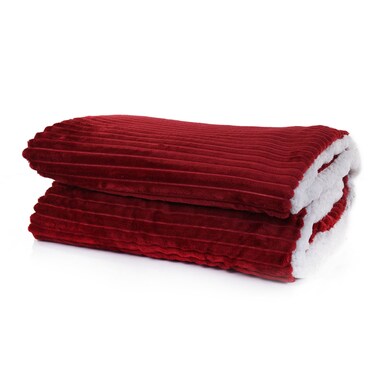 Sherpa And Strip Flannel Red 220X180CM