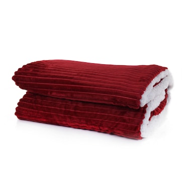Sherpa And Strip Flannel Red 220X240CM