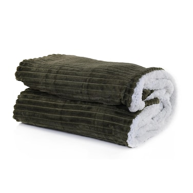Sherpa And Strip Flannel Green 220X240CM