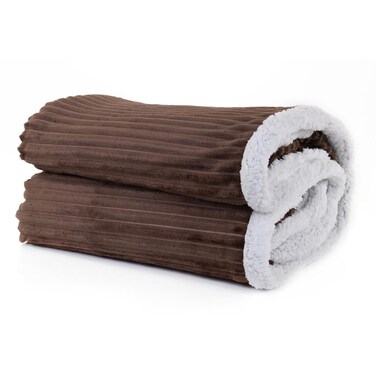 Sherpa And Strip Flannel Brown 220X240CM