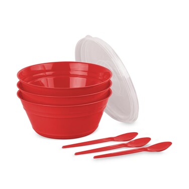 Plastic Round 3Bowl Medium With 3 Spoon