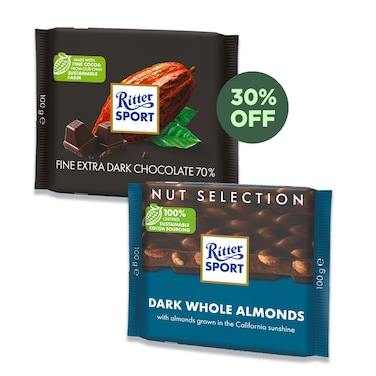 Ritter Sport Dark Chocolate Almond + Cocoa 100GR 30% Off