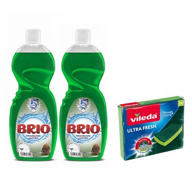 Brio Dishwashing Liquid 2X650ML + Vileda Ultra Free