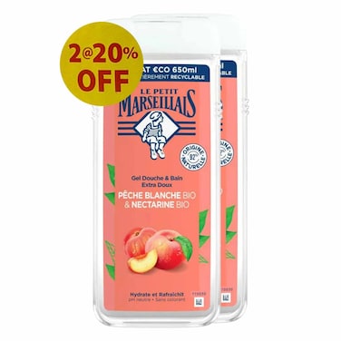 Le Petit Marseillais Shower Gel Peach Blanche 650MLX2 20% Off